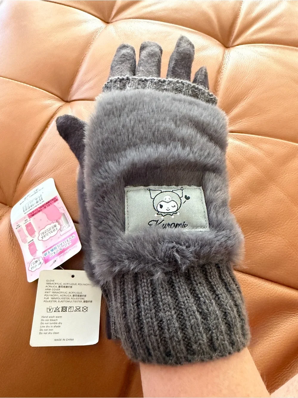 Original Sanrio Kuromi Convertible Fingerless Gloves - Size: L Kids / S Adults